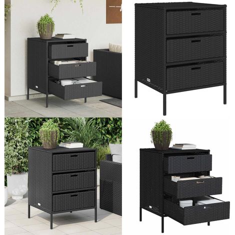 Gartenschrank Schwarz 55x59x80 cm Poly Rattan - Outdoor-Schrank - Gartenschrank - Stauraum - Gartenorganisation - Polyrattan - Home & Living