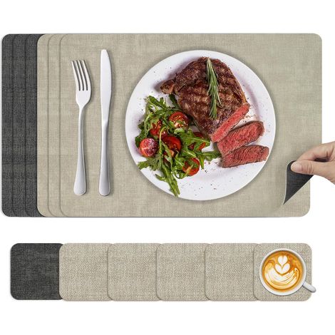 Lot de 6 Sets de Table et Dessous de Verre, Double Face, Antidérapant, Résistant à la Chaleur, Pour Cuisine (1/5)