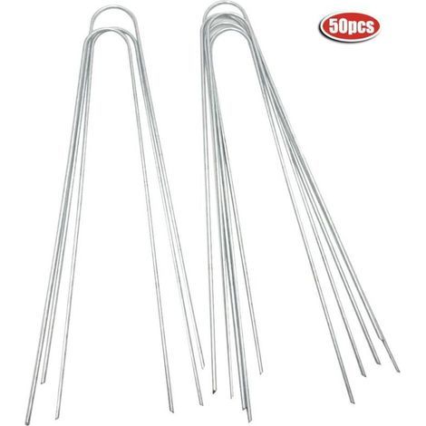 50 pièces acier paysage en forme de U piquets broches agrafe cheville pour sol jardin ferme herbe tente clture (1/5)