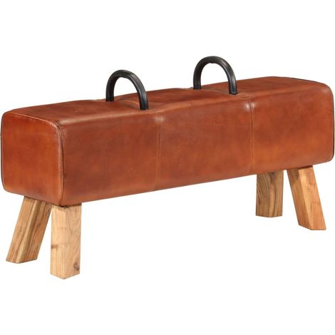 Banc de gymnastique marron 110cm cuir véritable (1/5)