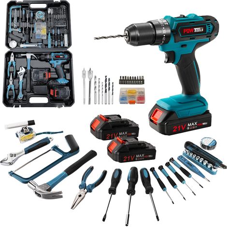Perceuse visseuse Sans Fil 21 V - POWTOOLS - 2 batteries 1500mAh - 118 Accessoires - 25+3 modes - 2 vitesses (1/5)