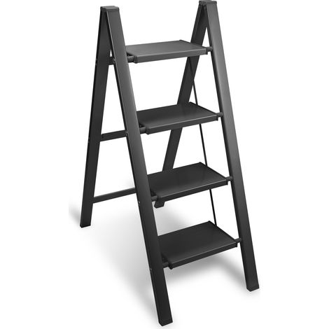 SWANEW Scala pieghevole  scala in lega di alluminio con portata di 150 kg - 4 gradini Nero  circa 110 cm (1/5)