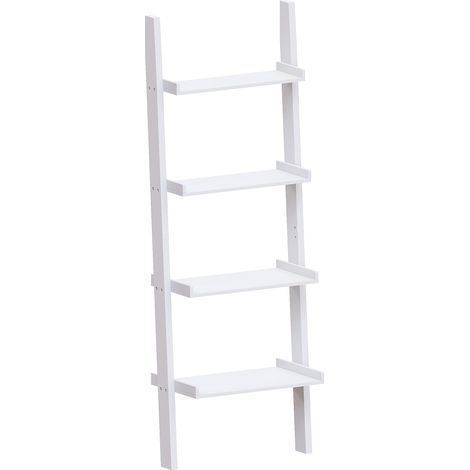 York 4 Tier Ladder Shelf Unit Bookcase Shelving Display Stand Rack Storage, White
