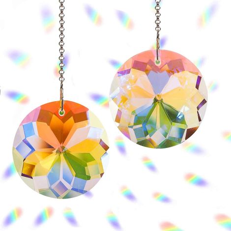 set Of 2 Round Crystal Sun Catcher Hanging Rainbow Chandelier (1/4)