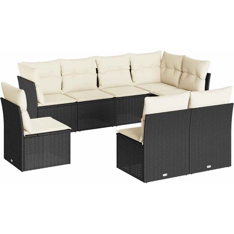 8 Piece Garden Sofa Set with Cushions Black Poly Rattan vidaXL (1/3)