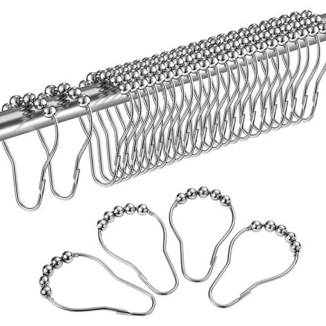 Crochets Anneaux de Rideau de Douche en Acier Inoxydable Chromé (24pcs Argent) (1/5)