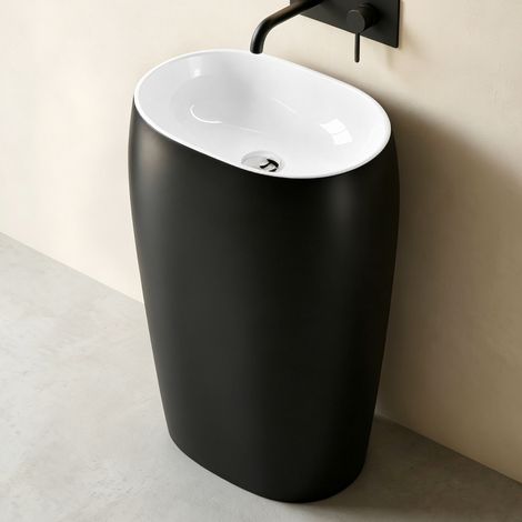 Mai & Mai Lavabo à Poser au Sol Noir Mat 53,5cm Vasque sur Pied en Résine Evier Lave Mains Salle de Bain sans Trop-plein Col132