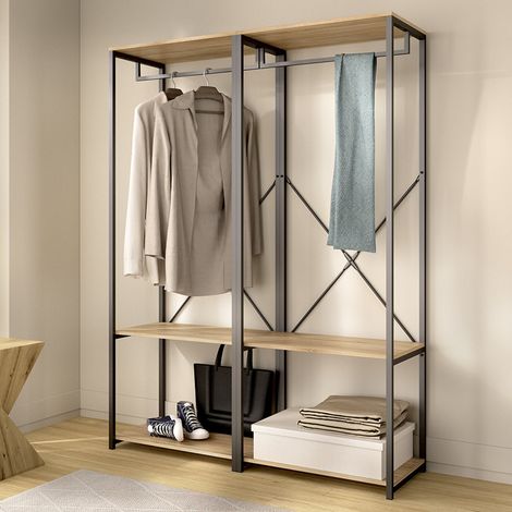 Guardaroba Grande Cortez, Armadio Camera da Letto 2 Ripiani, Appendiabiti, Cassetti, 40x167h cm Marrone Rovere (1/4)