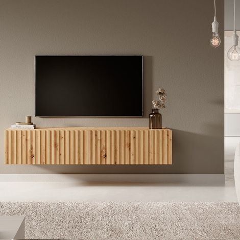 Selsey Telire - TV-Lowboard stehend in Wotan Eiche, Lamellenfront, 140 cm (1/5)