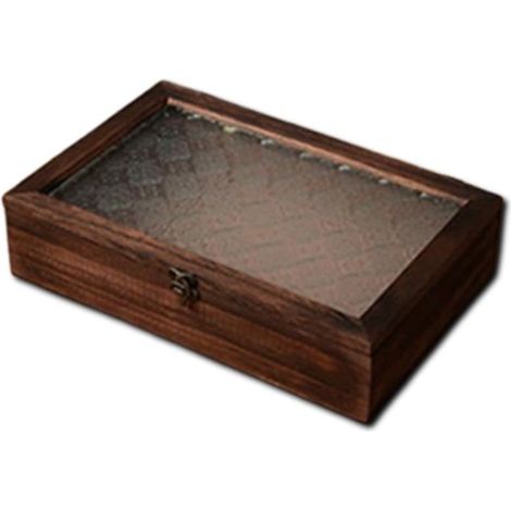 Boîte de rangement vintage en bois avec fenêtres en verre, armoire de rangement de bureau, boîte à bijoux pour cosmétiques et divers (L-Tung) (1/5)
