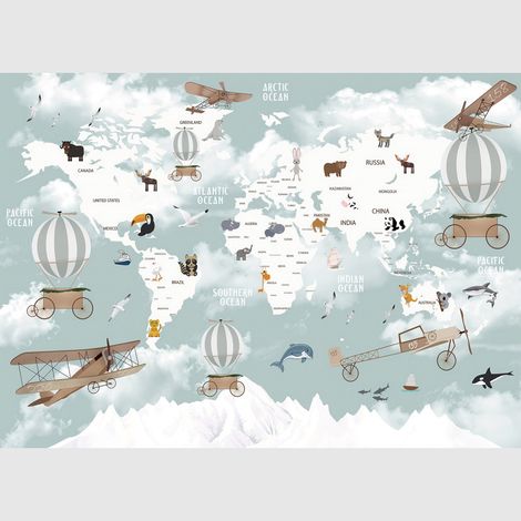 Papier peint intissé - Carte du monde des animaux - 375x270 cm (1/4)