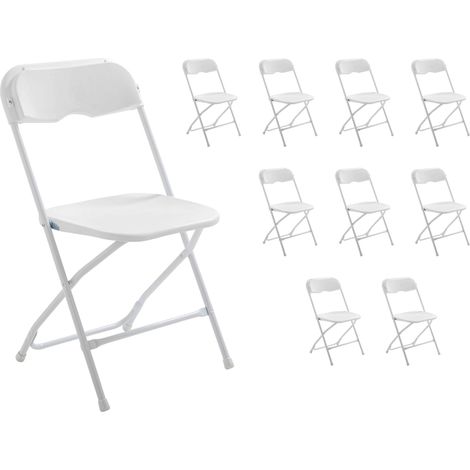 Rekkem – Lot de 10 chaises pliantes blanches – Structure acier époxy – Assise en PEHD – Charge max 110kg – Usage intérieur/extérieur (1/7)