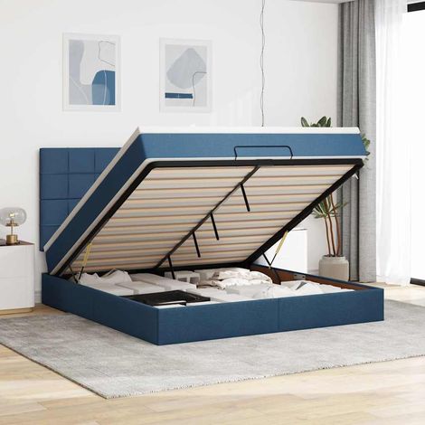 Ottoman-Bett mit Matratze & LEDs Blau 180x200 cm Stoff