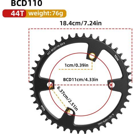 44T Plateau universel 4 trous à griffes pour vélo, mono-vitesse, entraxe 110 BCD, dents positives et négatives, 36T, 38T, 40T, 4250T, 58T (1/5)