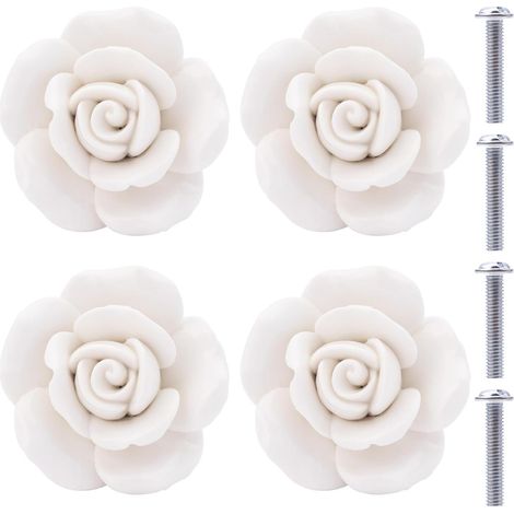 pezzi Pomelli in ceramica a forma di fiore rosa Pomelli in ceramica per cassetti Pomelli in porcellana per mobili per cassetti Armadietti Ante della credenza (bianco)
