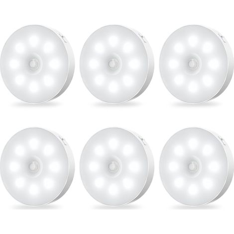 Motion Sensor Cabinet Lights - Rechargeable, Self-Adhesive, Sensor, Constant Brightness LED Night Lights, 6 Pack