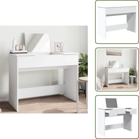 Coiffeuse avec miroir blanc 100x45x76 cm - Coiffeuse - Meuble De Salle De Bain - Table De Maquillage - Vanity - Dressing
