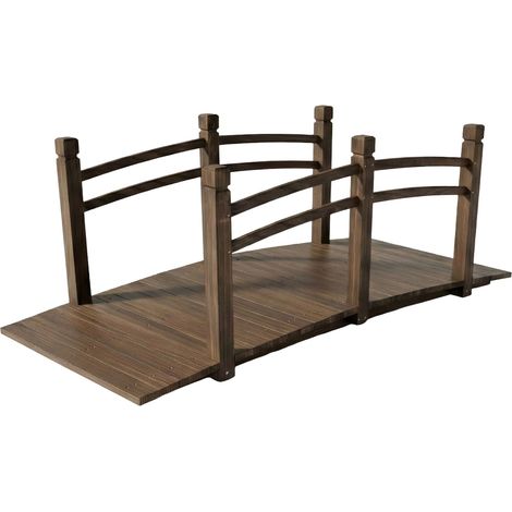 Relaxdays Garten Brücke, mit Geländer, Tannenholz, für Gartenteich, HxBxT: 55 x 150 x 67 cm, 150 kg, Holzbrücke, braun
