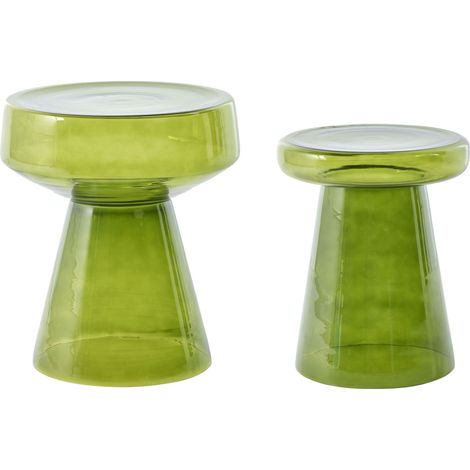 Set of 2 Side End Tables Transparent Green Glass 37 x 37 x 43 / 39 x 39 x 40 cm Coffee Console Oval Designer Shape Living Room Modern LAGUNA/CALDERA (1/5)