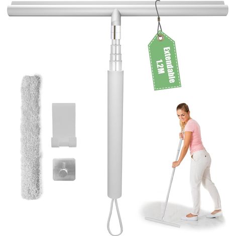 Raclette Douche Noir, Raclette de Douche Rétractable 30 à 120 cm, Raclette Salle de Bain Tracteur Douche, Essuie-Glace et Extracteur, Raclette à Vitre avec Support(Gris) (1/5)