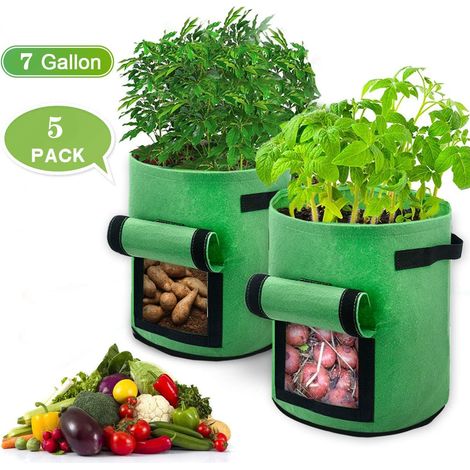 EINFEBEN 5 Sac de plantation Tissu Durable 7 Gallon Sacs à Plantes avec Poignées pour Pommes de terr Fleurs Plantes Légumes, Noir (1/5)