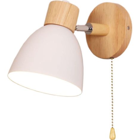 Applique murale moderne Macaron, Lampe d'éclairage avec interrupteur marche/arrêt, Base en bois massif, Appliques murales pour salon, Chambre d'enfant, Blanc, W15H21cm (1/5)