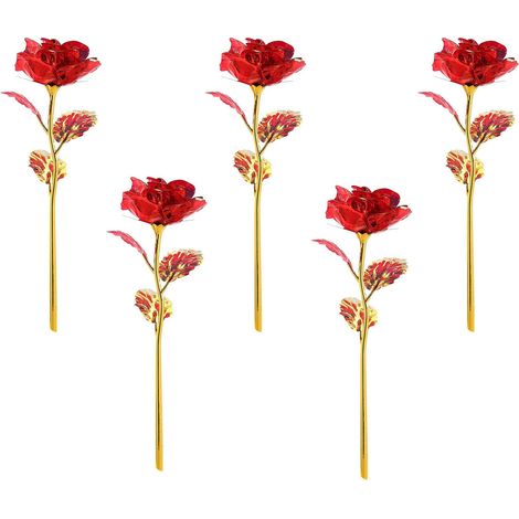 Conjunto de 5 rosas de hojas doradas, preciosas rosas artificiales de cristal de colores. Un regalo romántico para San Valentín, el Día de la Madre, Navidad o un cumpleaños. (1/5)