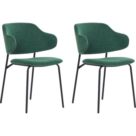 Conjunto de 2 sillas de comedor verde oscuro negro poliéster sin reposabrazos Kenai