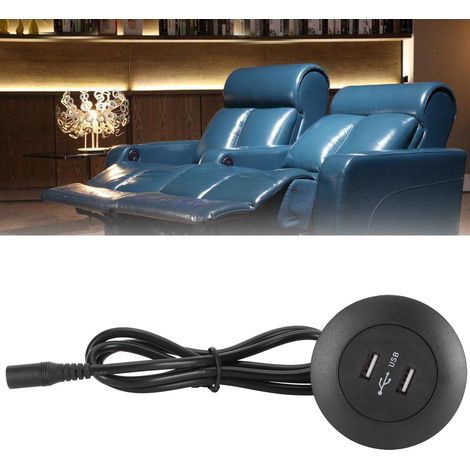 Cargador USB doble para sillones reclinables: toma con tapa protectora y carcasa robusta de ABS, color negro, enchufe europeo 100–240 V, 5 V 2 A, compatible con todos los smartphones. (1/5)