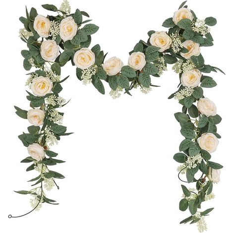1 Guirlande de roses artificielles, 200 cm, en soie et PP, amovible, pour mariage, hôtel, maison (1/5)