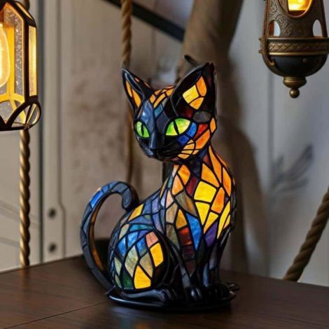 Lampe Chat,RéSine ColoréE DéCoration Vintage Lampe En Forme De Chat, Pour La DéCoration De La Chambre Et Du Salon (1/5)