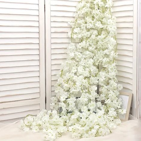Guirlande Fleurie - Fleurs Artificielles Cerisier Blanc - 30 Pièces - 30 Ft - Pour Décoration Extérieure Intérieure - Mariage Jardin Fête Anniversaire - 5 Pièces (1/5)