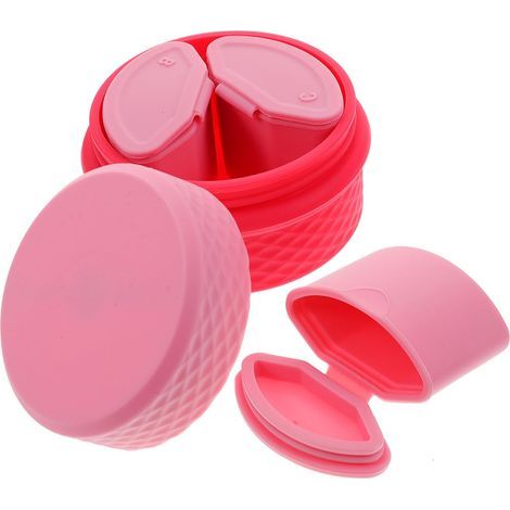 Pinkfarbener Reisecremetiegel aus Silikon mit Löffel, wasserdicht und tragbar – ideal für unterwegs. (1/5)
