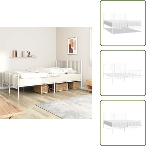 Cadre de lit métal sans matelas et pied de lit blanc 160x200 cm - Cadre De Lit - Lit Double - Lit Metal - Lit Blanc - Meuble Chambre (1/5)