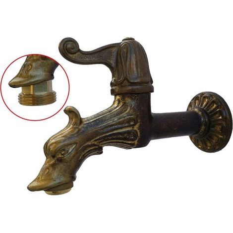 Fonderia Bongiovanni – Robinet en laiton bronzé 1/2" avec brise-jet – Raccord pour tuyau – Longueur totale 17cm – Connexion pour caoutchouc