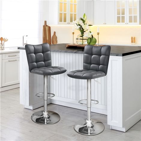 Homevive Juego de 2 Taburete de Bar Taburete de Altura Ajustable 92,5-113 cm Taburete Industrial Metal Silla de Cocina Tasburete Alto para Cocina Bar Comedor Gris