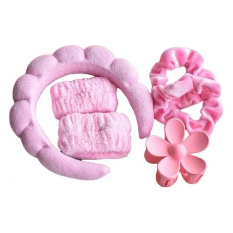 Set Ecarla di fasce per capelli e polsini + 2 elastici e una clip Rosa O539R
