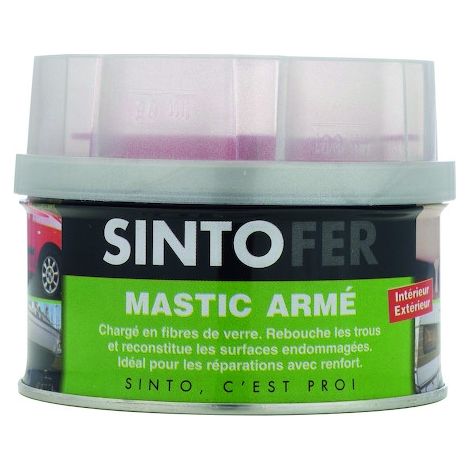 Sinto – Mastic armé fer sans styrène 190g – Réparation carrosserie haute résistance – Sèche rapide – Ponçable en 30 minutes – Usage intérieur et extérieur