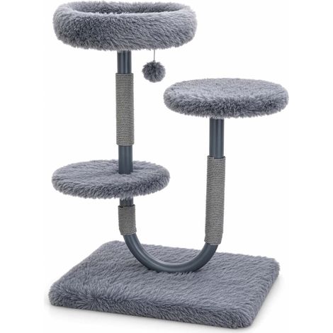 Fudajo Urban Compact 99 cm Kratzbaum grau, U-förmiger Katzenbaum mit Katzenbett, Kratzseil und Spielball (1/5)