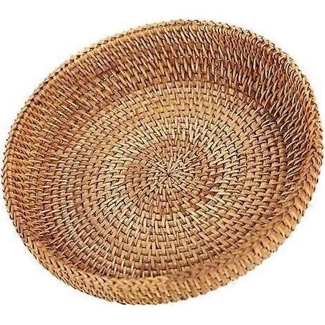 Panier de rangement rond en rotin et osier, organisateur de maquillage, plateau de service pour aliments et fruits, plateau de table décoratif rustique (1/5)