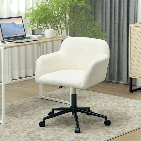 Drehbarer Bürostuhl mit Rollen, Schreibtischstuhl, Fleece-Stoff, Schaumstoff, höhenverstellbar, Homeoffice, Cremeweiß (1/5)