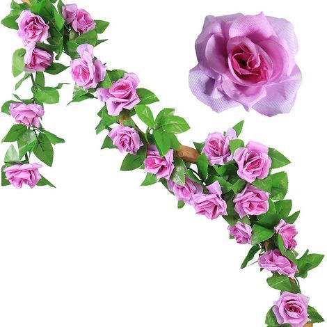 2 guirlandes de roses artificielles - 9 roses par tige - violettes (1/5)