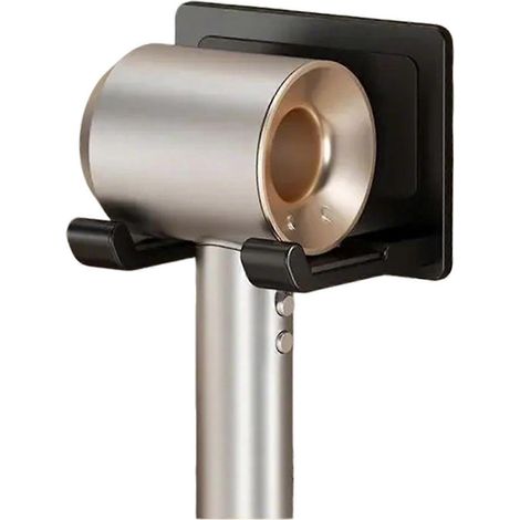 25-26 organisateurs de sèche-cheveux adhésifs pratiques et en aluminium-plastique, adaptés à la salle de bain et au dressing, noirs. (1/5)