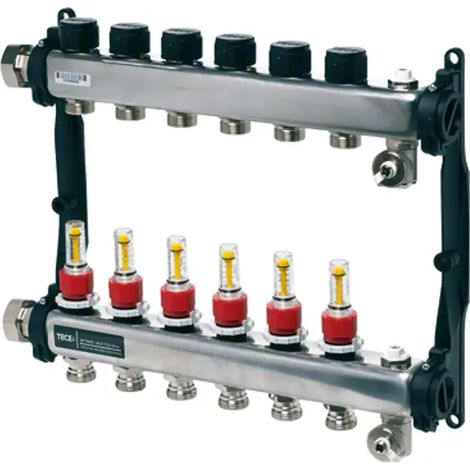 TECE TECEfloor Distribuidor vertical de acero inoxidable HKV 5 con DFA SLQ, pulido, 1 IG de junta plana, 77310005