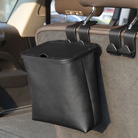 Cestino per auto pieghevole in pelle, organizer di grande capacità, impermeabile con coperchio per veicoli, camion e SUV. (1/5)