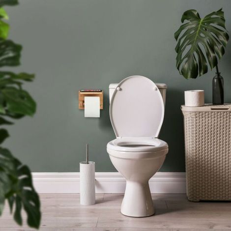 Porte-Papier Toilette - Bambou - Étagère Intégrée Pour Téléphone Et Lingettes - H12 x L16 x P10 cm - 1 Pièce (1/5)