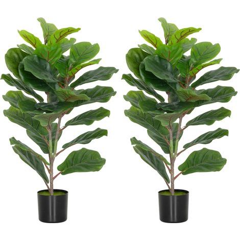 Set di 2 piante artificiali da interno, albero di fico da 80 cm, albero artificiale con vaso in plastica e copertura verde innevata. (1/5)