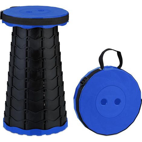 1 tabouret télescopique noir et bleu (252540cm), réglable, avec bretelles et assise rétractable (1/5)