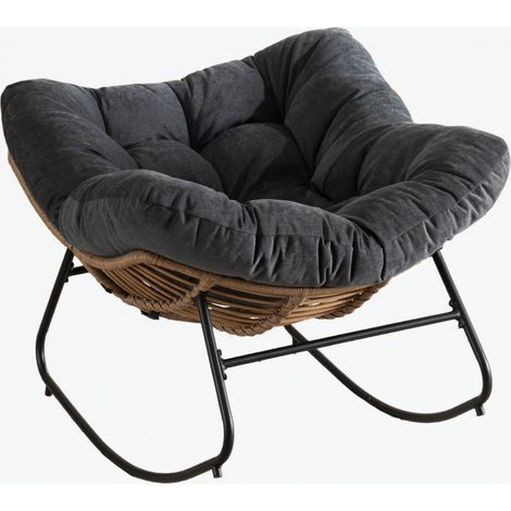 Fauteuil à bascule en tissu noir, style œuf moderne pour salon, chambre ou bureau, structure métal robuste jusqu’à 158 kg, confort relaxant - CHICFURN (1/5)