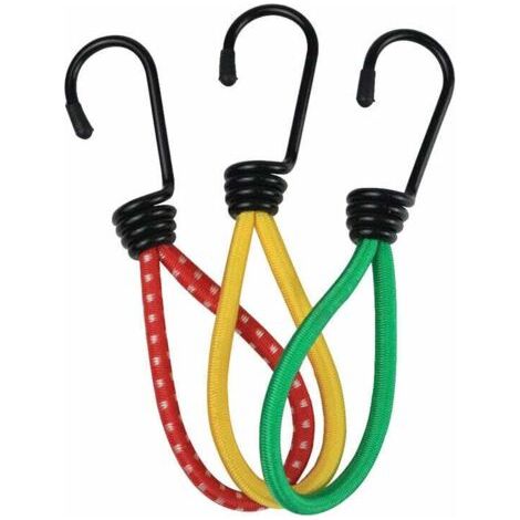 Tendeurs Elastique avec Crochets en Métal (Lot de 15) - 15 cm - Tendeur Bache Rouge Crochet Sandow Très Résistant pour Camping, Tarpes, Tentes Canopées(Jaune5+rouge5+vert5) (1/2)